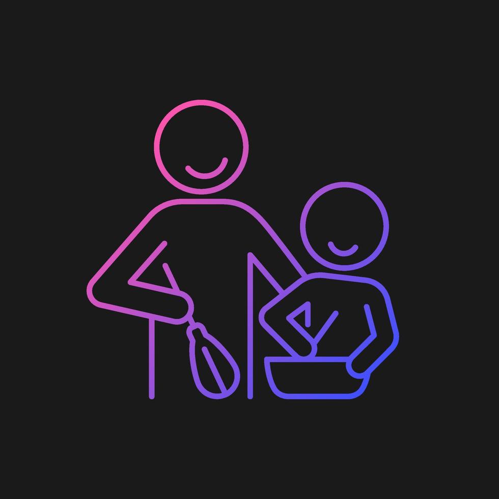 Cooking with kid gradient vector icon for dark theme