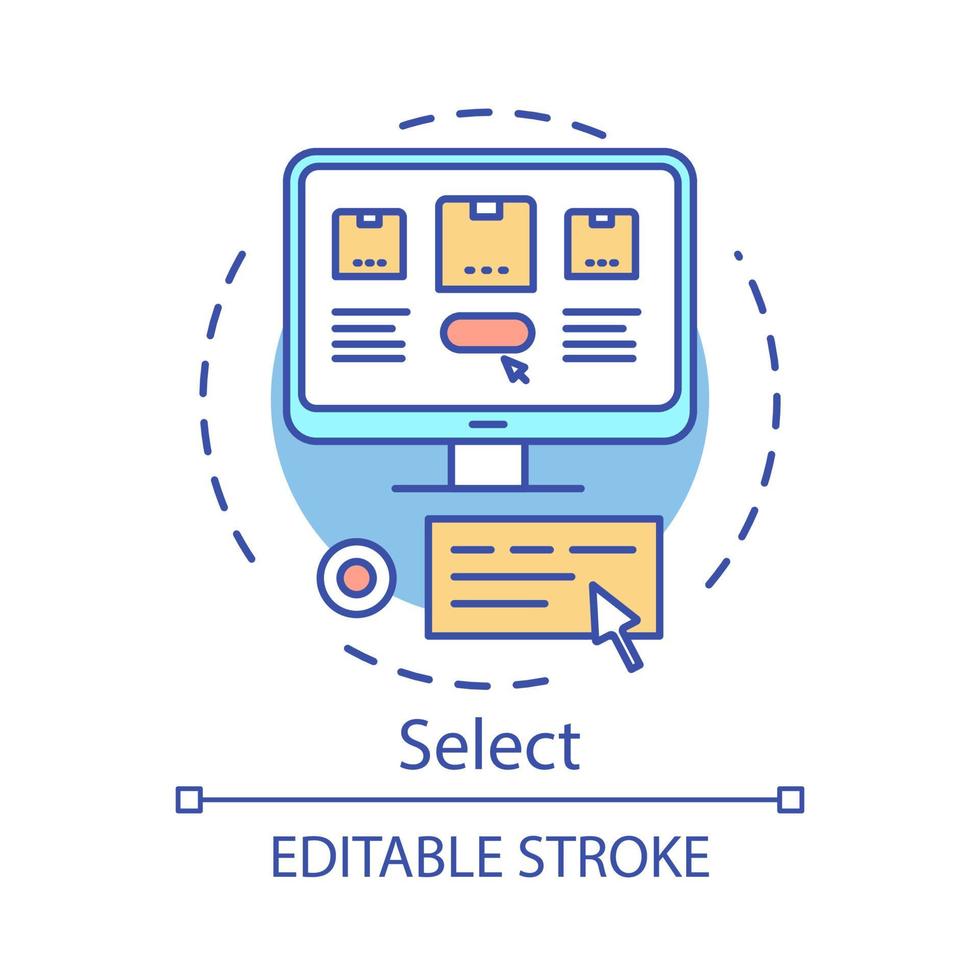 Select concept icon. Online shopping idea thin line illustration. E commerce. Business management. Digital purchase. Place order. Payment options. Vector isolated outline drawing. Editable stroke