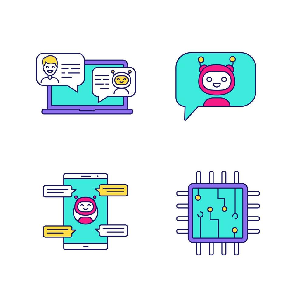 Chatbots color icons set vector