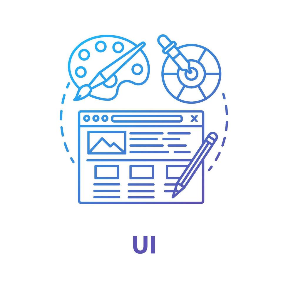 UI concept icon. Software creative interface development idea thin line illustration. Designing mobile app graphics for user experience. Website builder. Vector isolated outline drawing