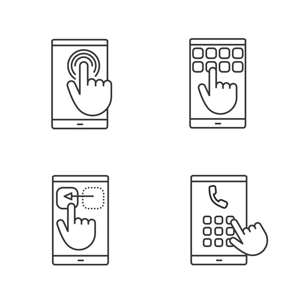 conjunto de iconos lineales de pantalla táctil de teléfono inteligente vector