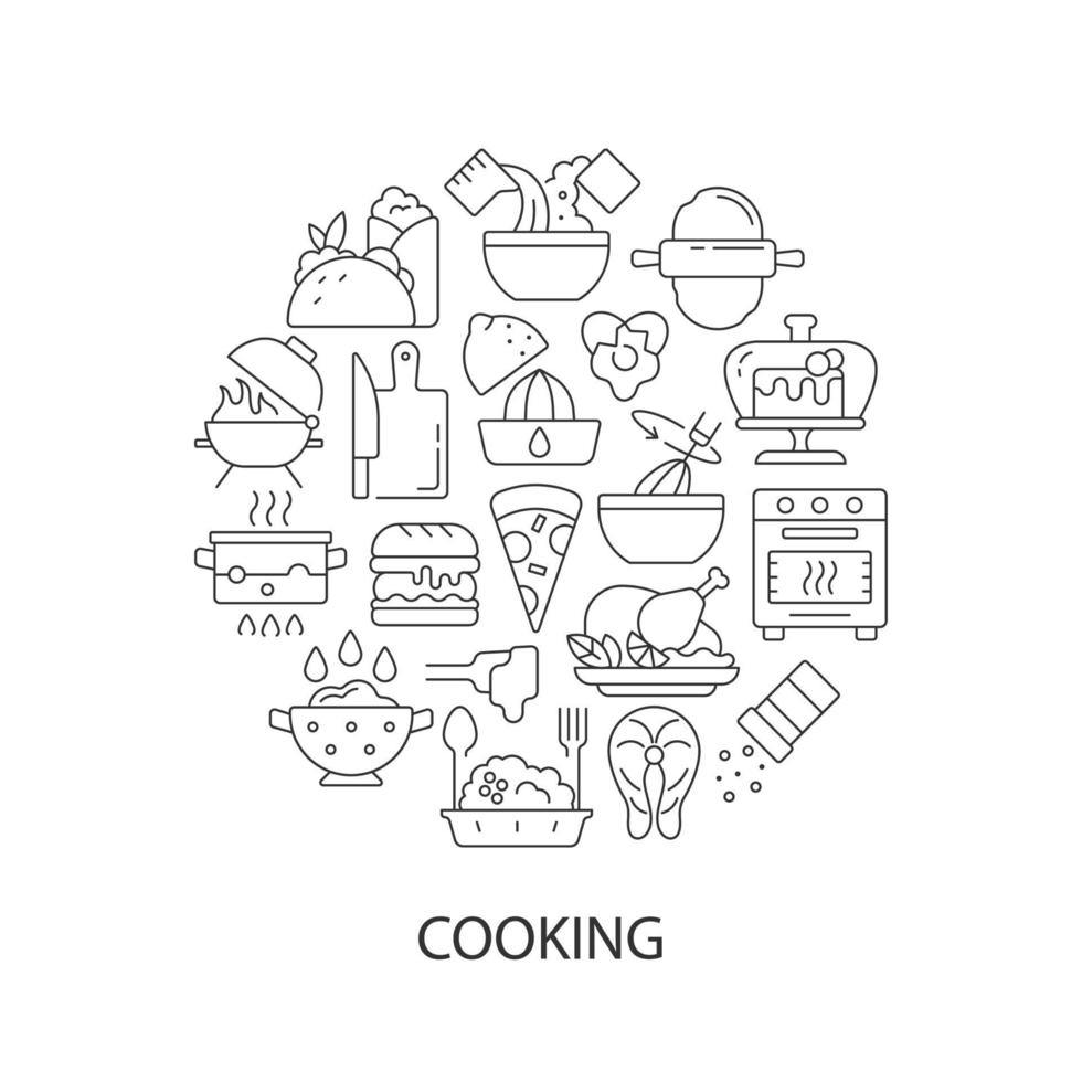 Food cooking abstract linear concept layout with headline vector