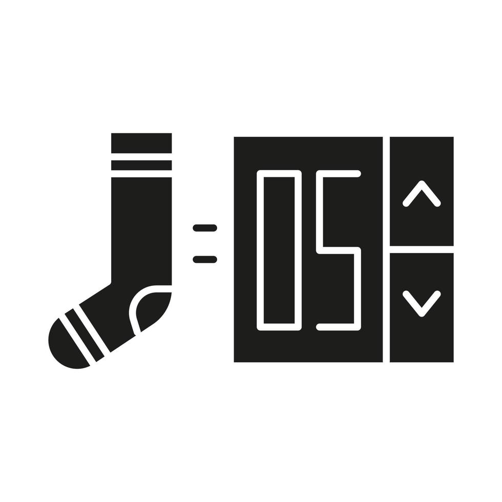 Choose product number glyph icon. Online shopping application. Buying clothes in internet store. Goods quantity option, socks purchase. Silhouette symbol. Negative space. Vector isolated illustration