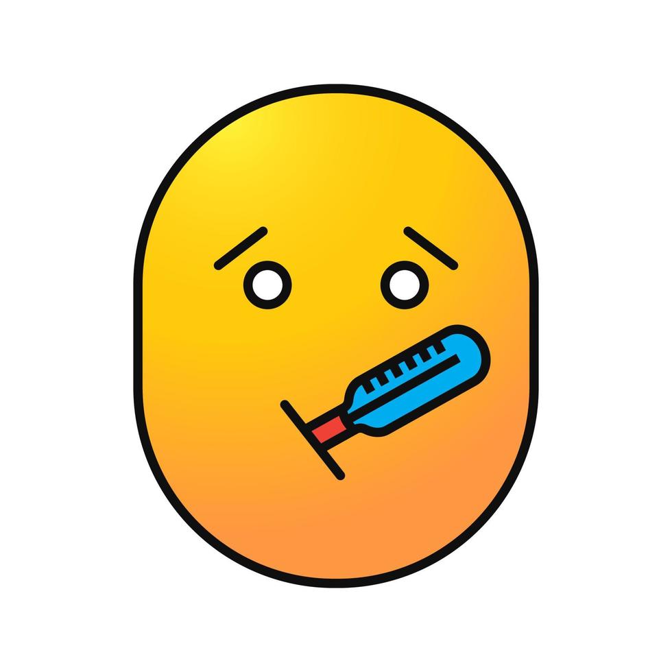 Sick face color icon. Smiley with thermometer. Ill emoticon. Isolated vector illustration