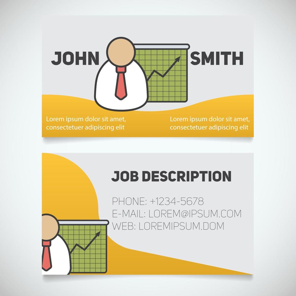 Business card print template with presentation graph logo. Marketer. Stockbroker. Stationery design concept. Vector illustration