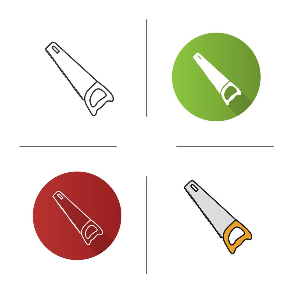 Hand saw icon. Flat design, linear and color styles. Isolated vector illustrations
