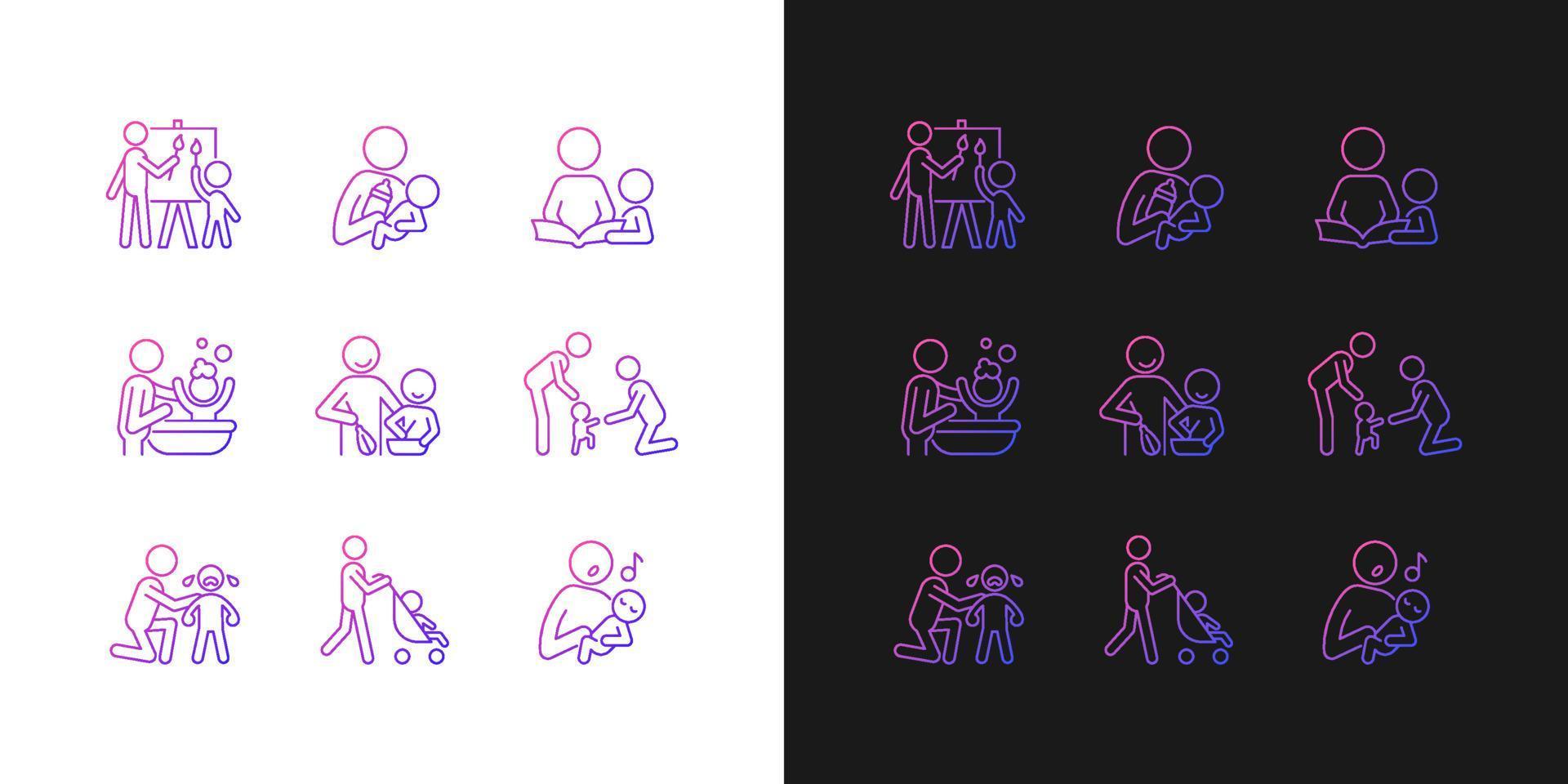 Responsible parenthood gradient icons set for dark and light mode vector