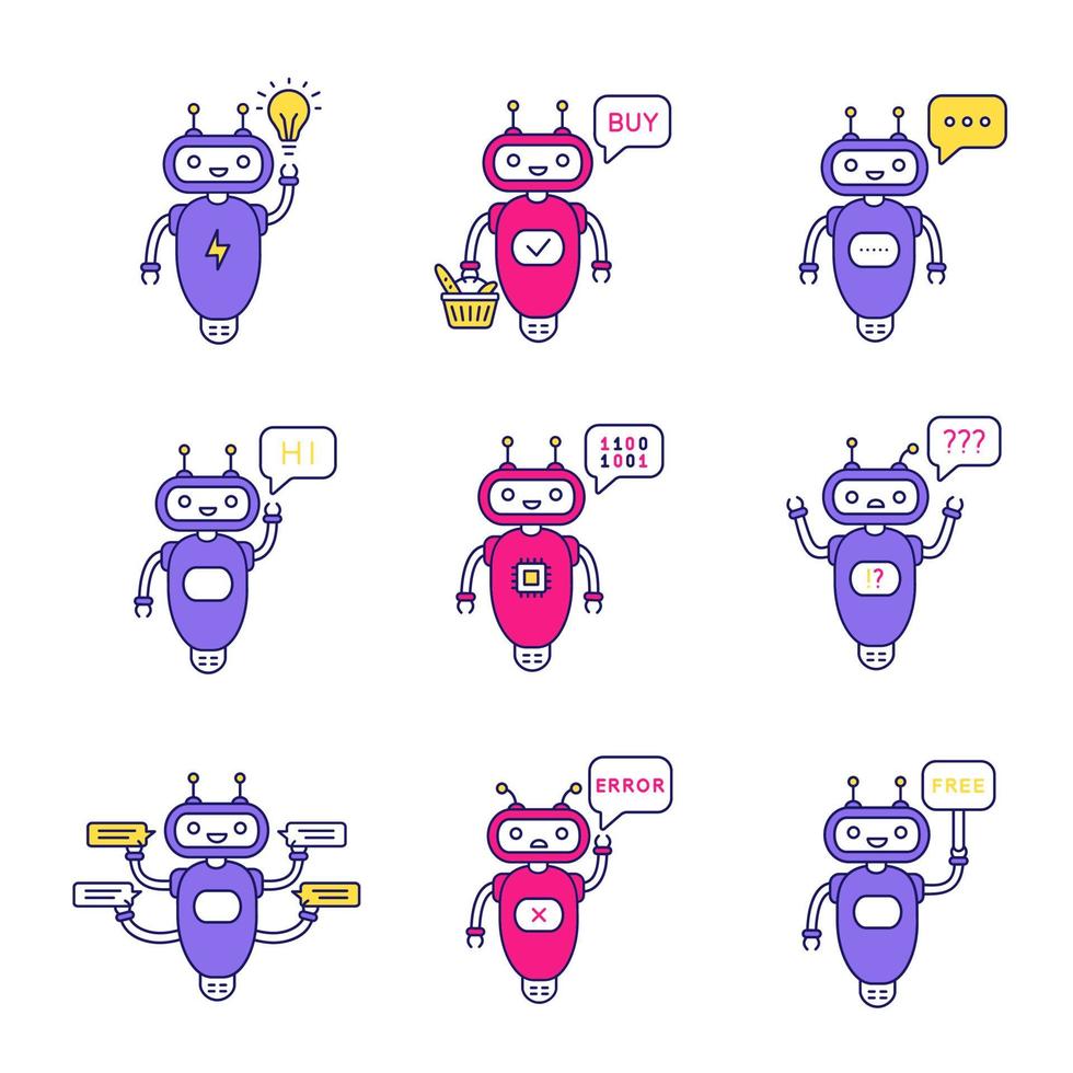 Chatbots color icons set vector