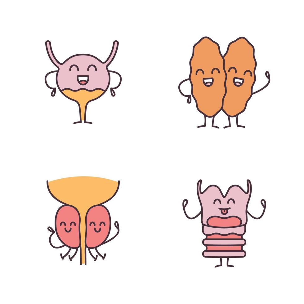 Conjunto de iconos de colores de personajes de órganos internos humanos sonrientes vector