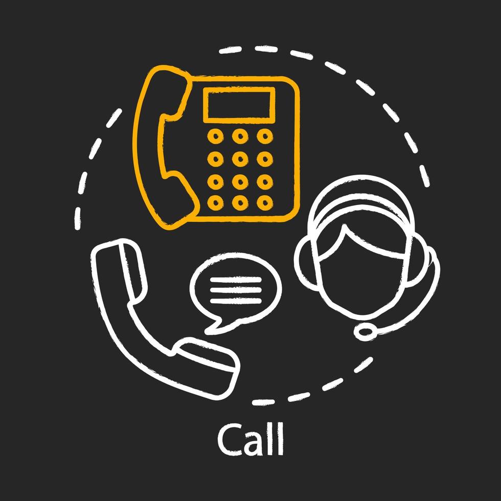 Call concept chalk icon. Helpdesk, hotline idea. Call center. Information center. Infocenter. Customer service. Online support. Vector isolated chalkboard illustration