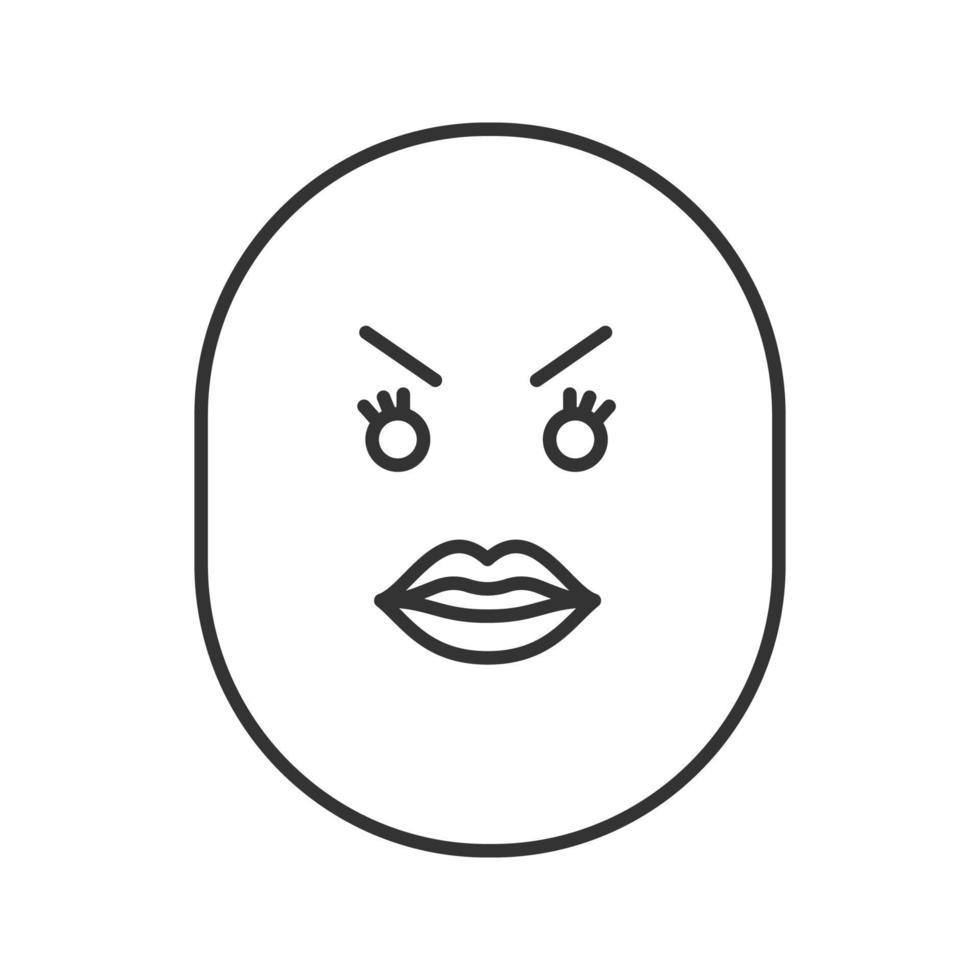 Angry smile with female lips linear icon. Thin line illustration. Bad mood contour symbol. Vector isolated outline drawing