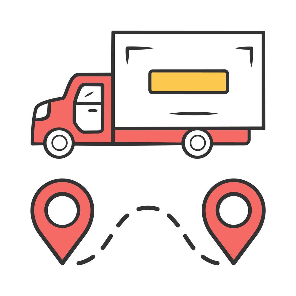 Delivery truck color icon. Cargo shipping lorry. Freight transportation auto. Heavy goods delivery van. Postal service vehicle. Logistics and distribution. Isolated vector illustration