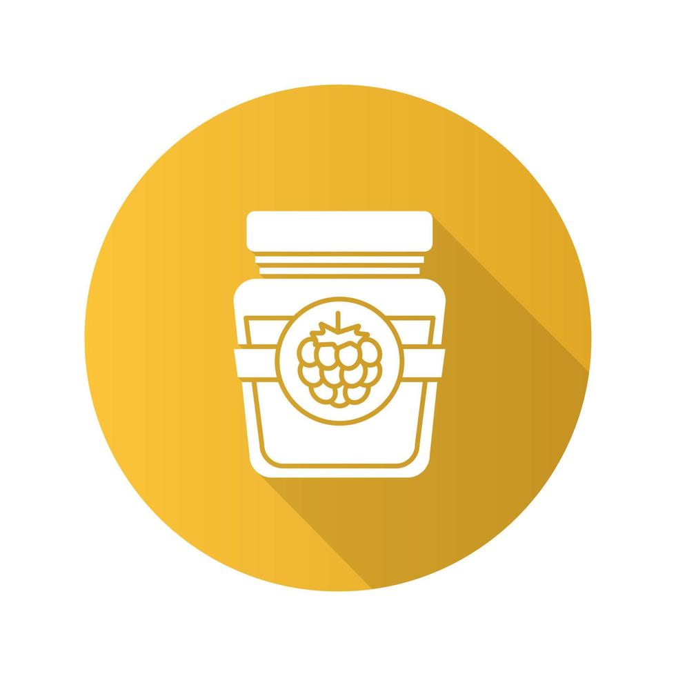 Raspberry or blackberry jam jar flat design long shadow glyph ic vector