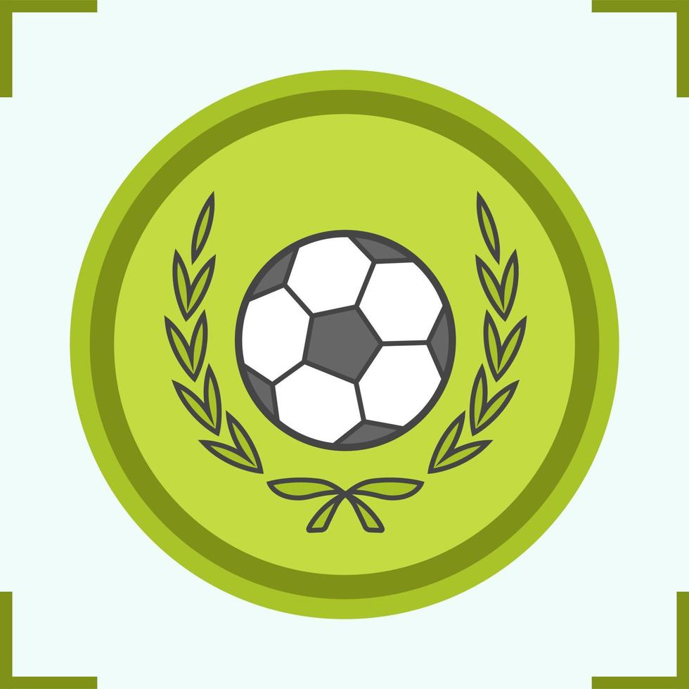 Football championship league color icon. Soccer ball in laurel wreath. Isolated vector illustration