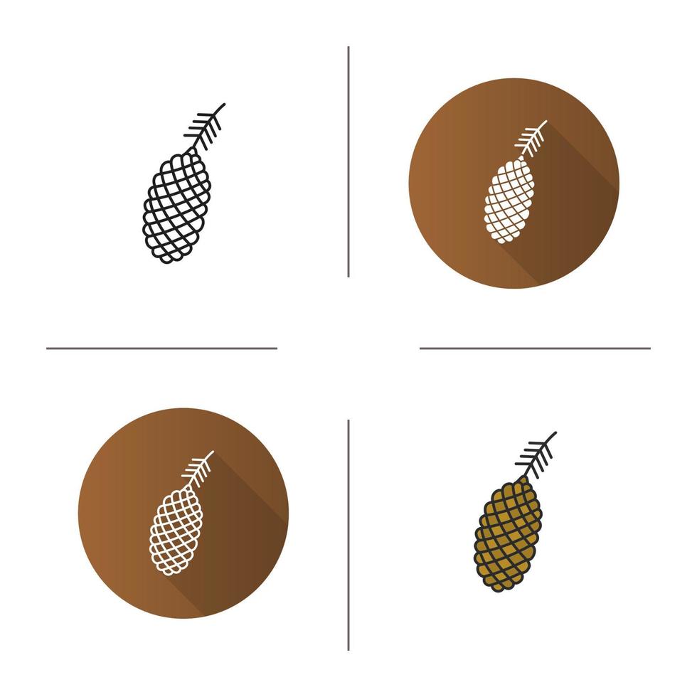 Pine cone icon. Flat design, linear and color styles. Isolated vector illustrations