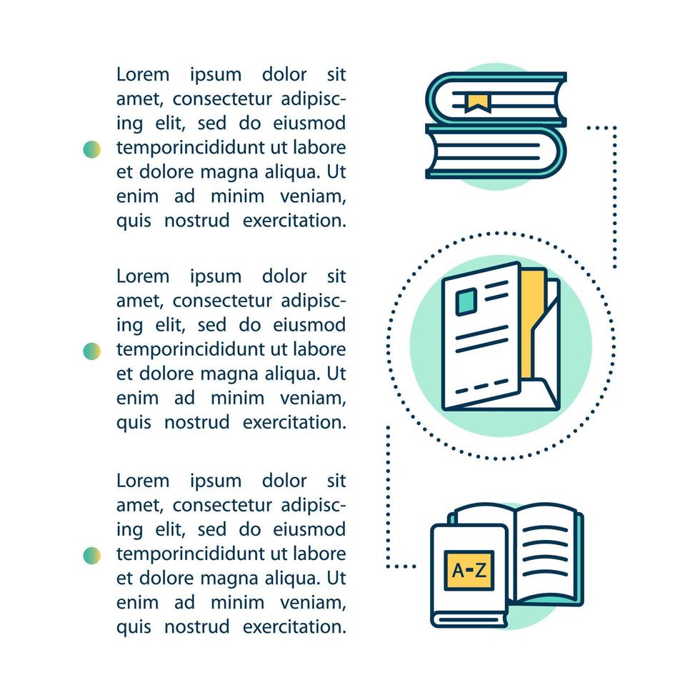 Library studying concept icon with text. Learn from books. College course. Self-education. Article page vector template. Brochure, magazine, booklet design element with linear illustrations