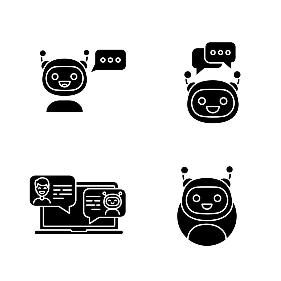 Chatbots glyph icons set vector