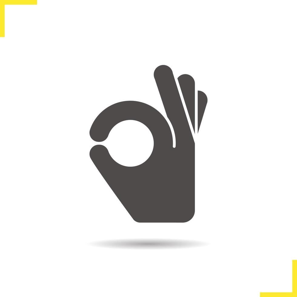 Ok hand gesture icon. Drop shadow silhouette symbol. Negative space. Vector isolated illustration