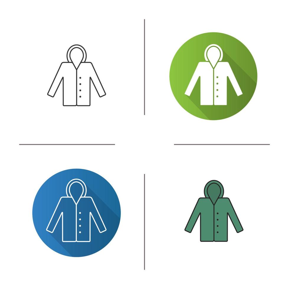 Raincoat icon. Flat design, linear and color styles. Waterproof coat. Isolated vector illustrations