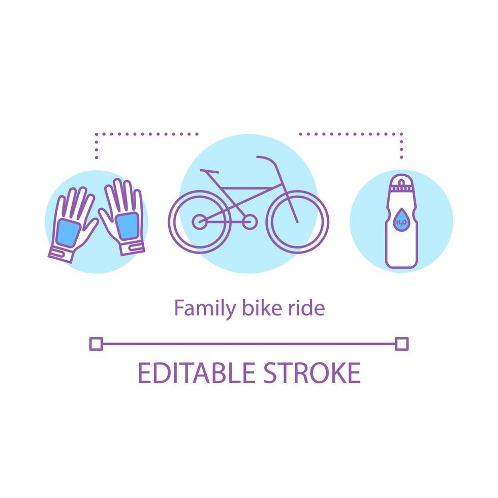 Family bike ride concept icon. Activities with kids idea thin line illustration. Cycling. Local park visiting. Time together. Active leisure. Vector isolated outline drawing. Editable stroke