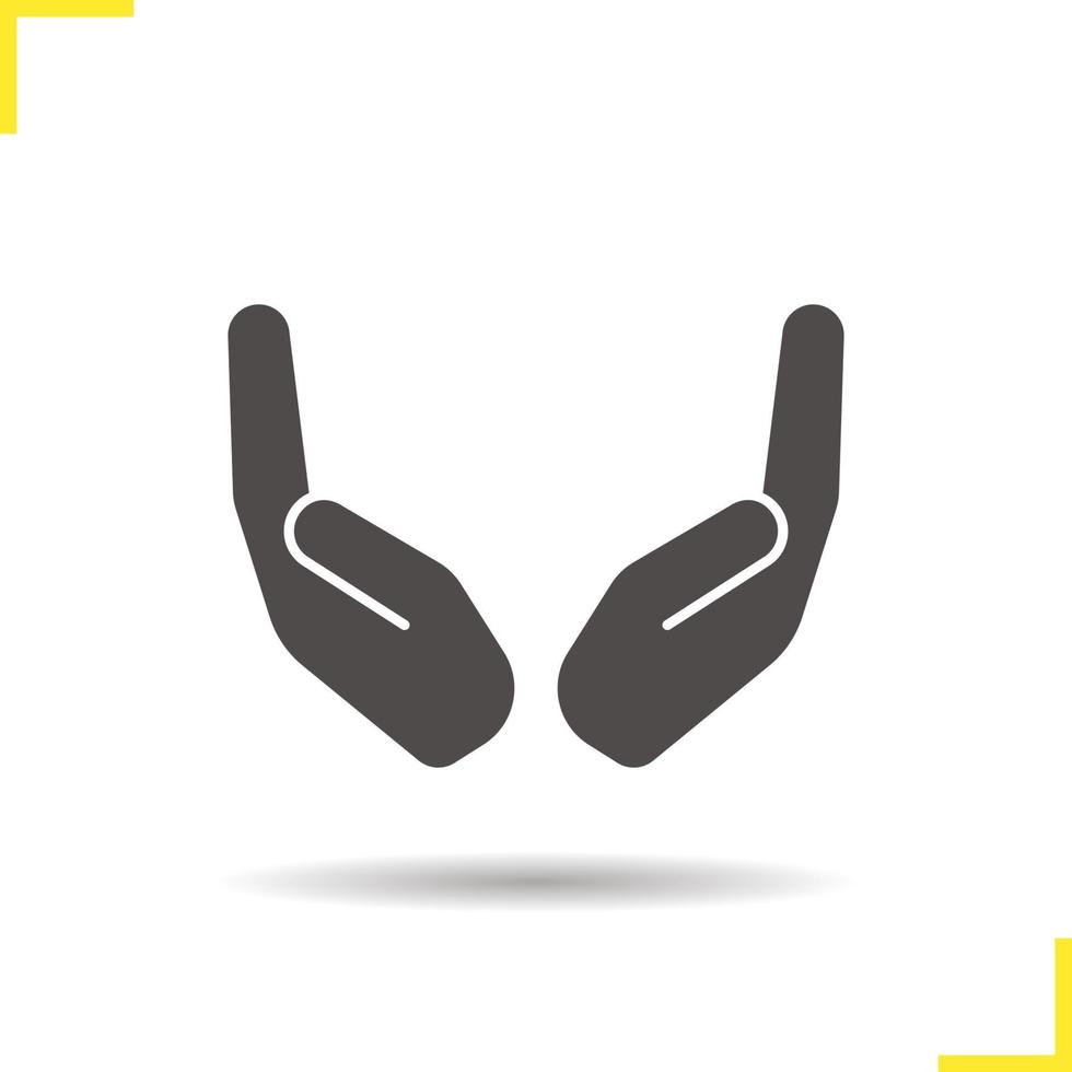 Cupped hands icon. Drop shadow silhouette symbol. Negative space. Vector isolated illustration