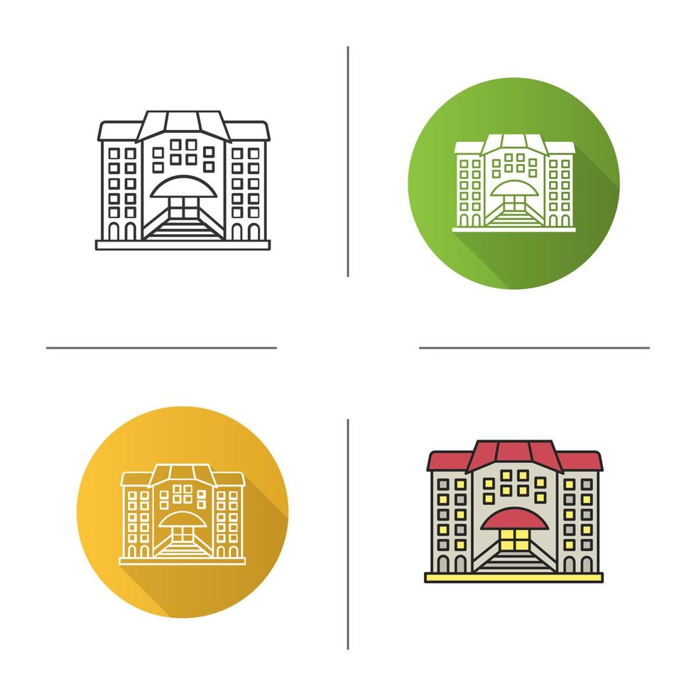 Library, museum icon. Flat design, linear and color styles. College, school, university. Isolated vector illustrations