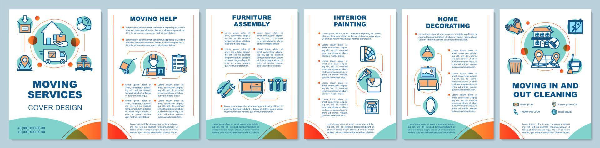 Moving services brochure template layout. Furniture assembly. Flyer, booklet, leaflet print design with linear illustrations. Vector page layouts for magazines, annual reports, advertising posters