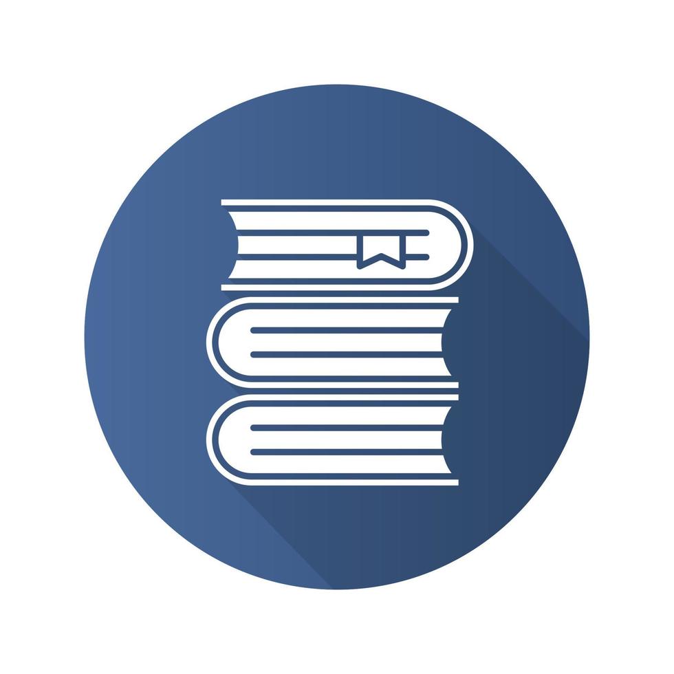 Books stack flat design long shadow glyph icon. School textbooks with bookmarks. Vector silhouette illustration