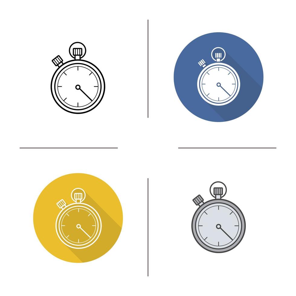 Stopwatch icon. Flat design, linear and color styles. Timer. Isolated vector illustrations