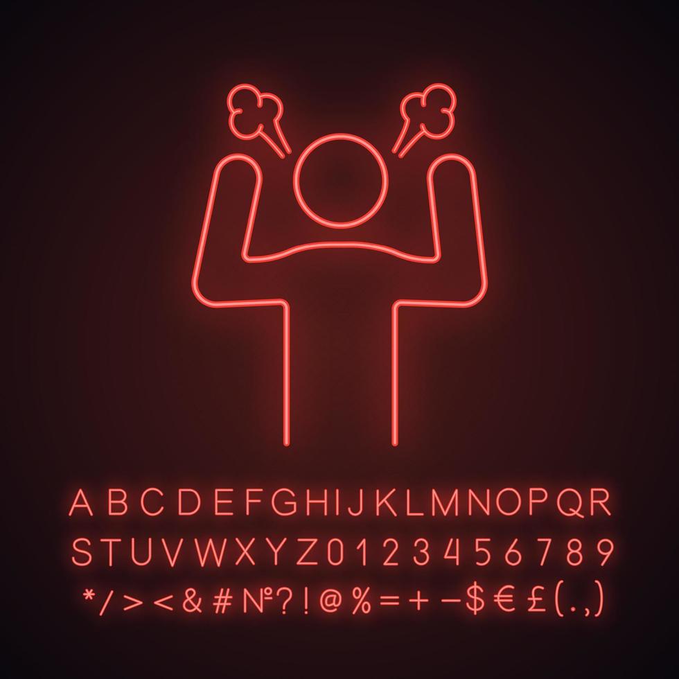 Angry person neon light icon vector
