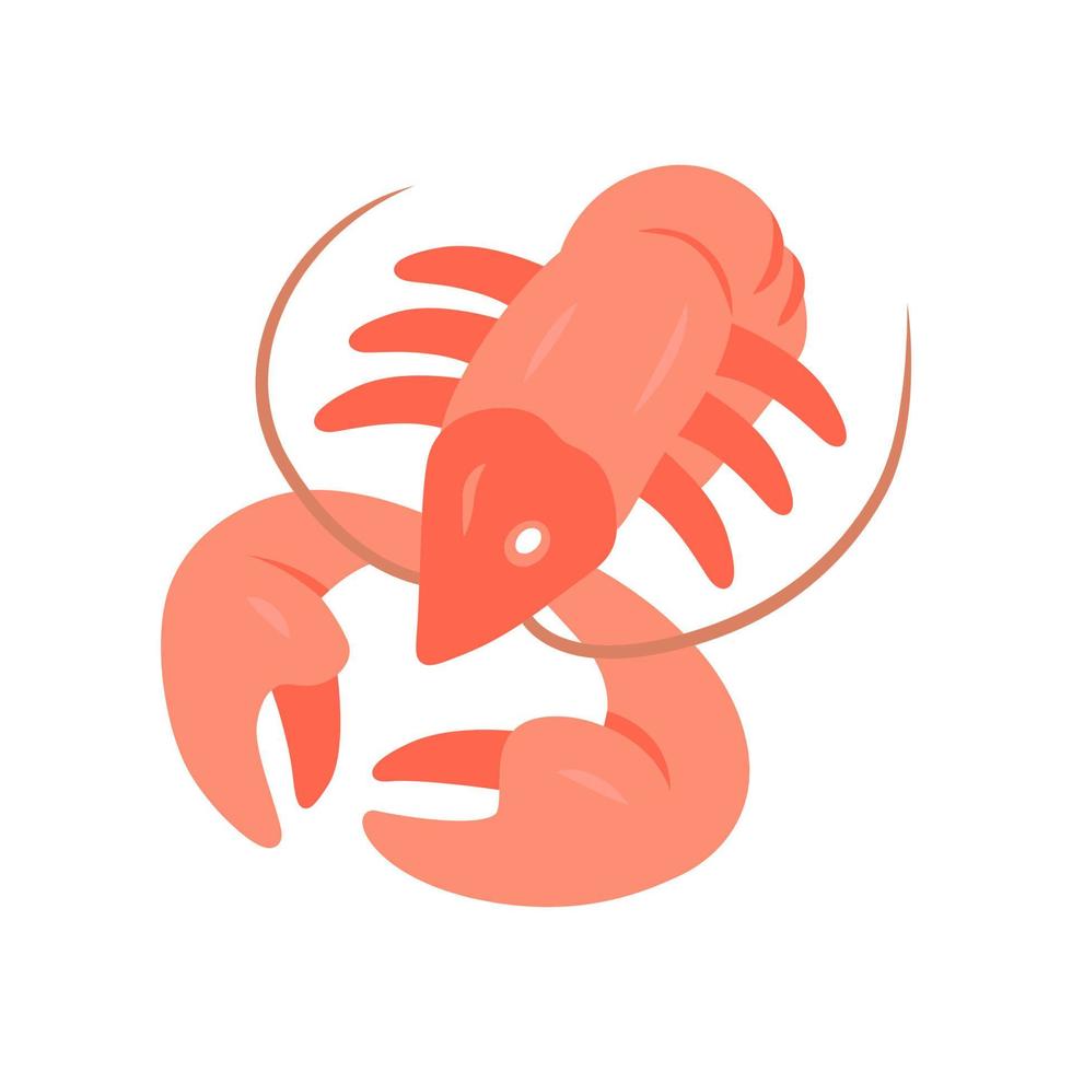 Crayfish flat design long shadow color icon. Underwater sea animals, lobster. Healthy nutrition. Vitamin and diet. Seafood restaurant. Nutritious dishes. Food delicacy. Vector silhouette illustration