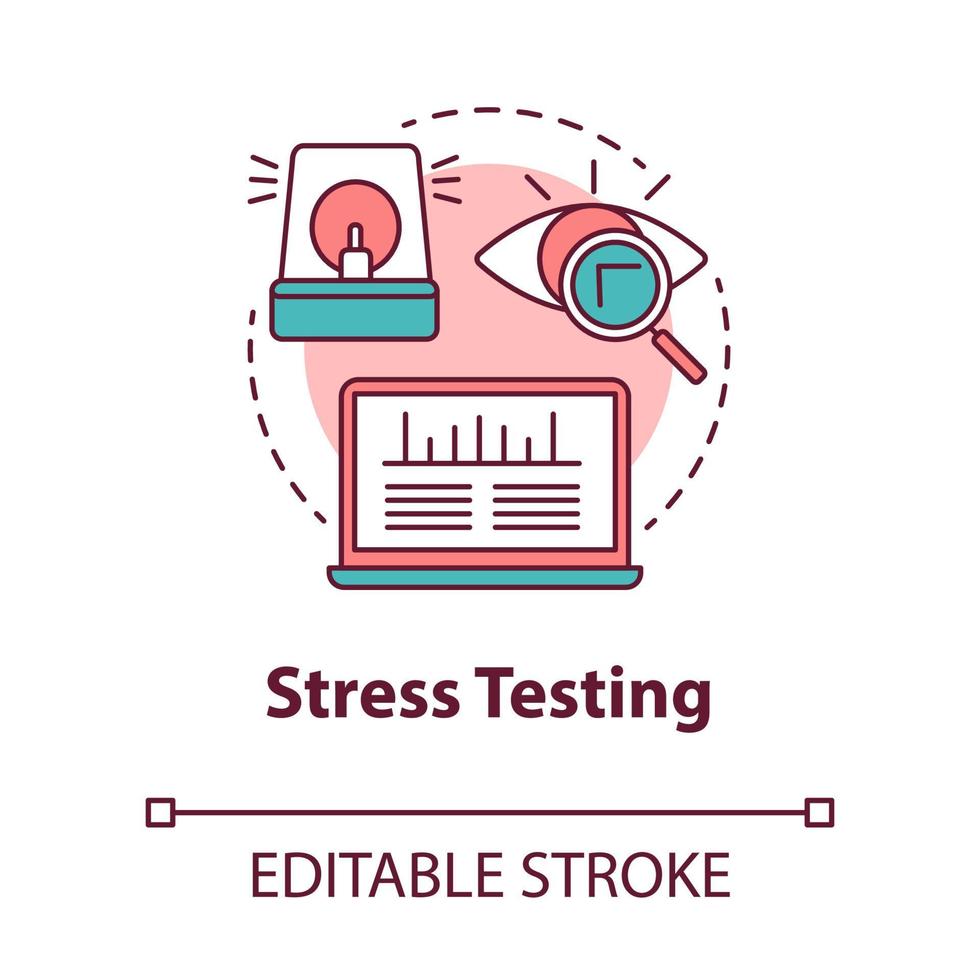 Stress testing concept icon. Software development stage idea thin line illustration. Application stability and reliability verification. IT project. Vector isolated outline drawing. Editable stroke