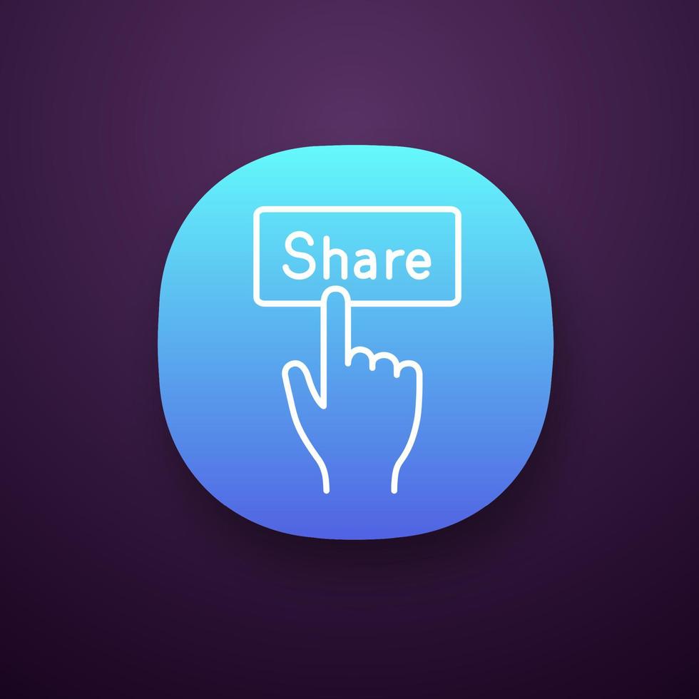 Share button app icon. Social media activity. Hand pressing button. Web or mobile applications. Vector isolated illustration
