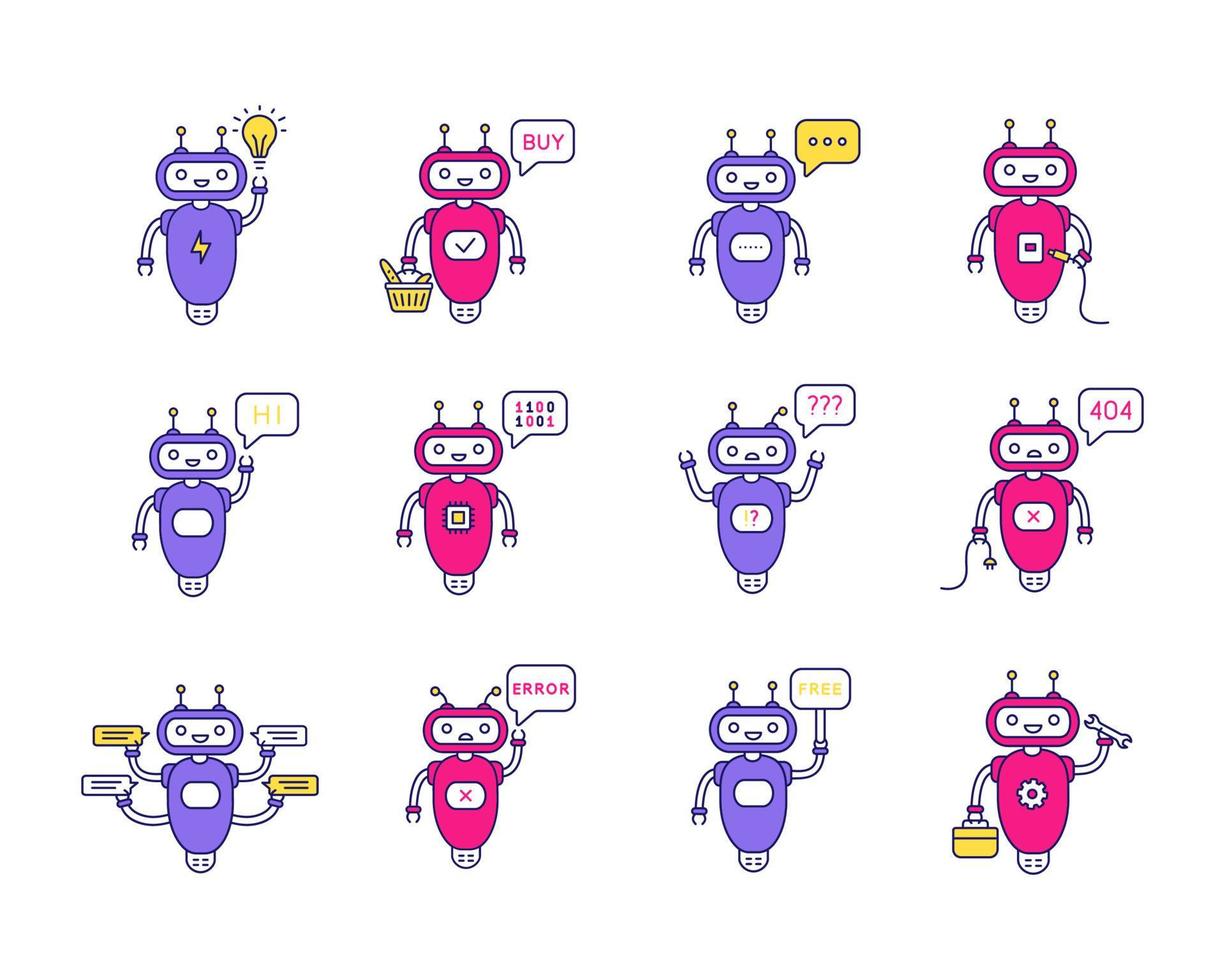 Chatbots color icons set vector
