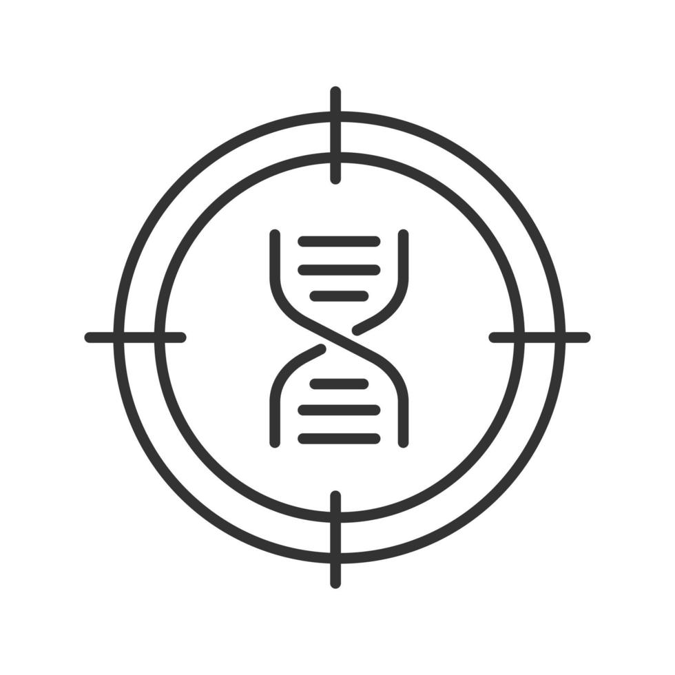 Aim on DNA chain linear icon. Genomic research thin line illustration. DNA sequencing contour symbol. Vector isolated outline drawing