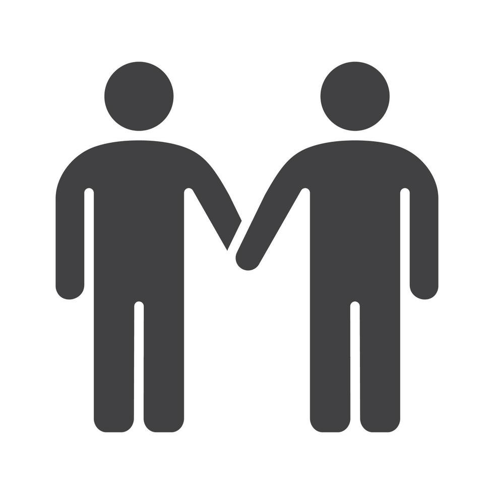 icono de pareja homosexual. símbolo de la silueta de los gays. dos hombres tomados de la mano. espacio negativo. vector ilustración aislada