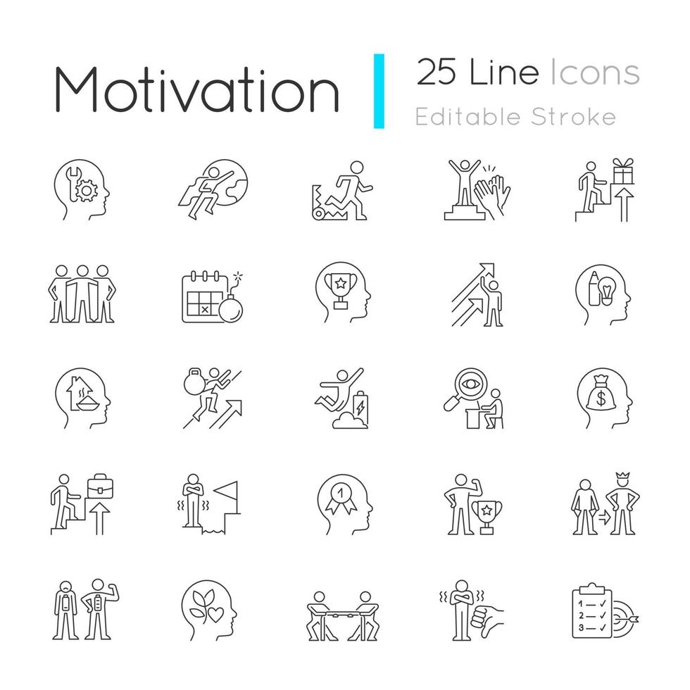 Motivation linear icons set vector