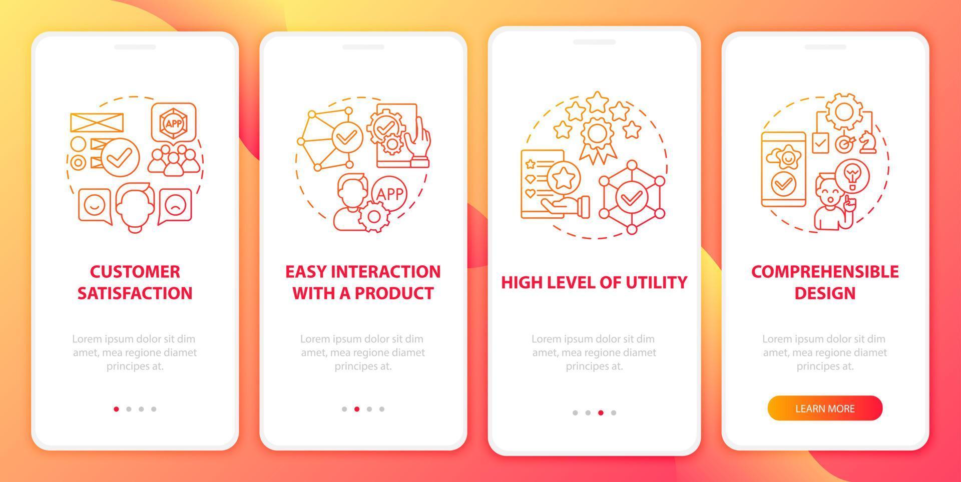 Application usage onboarding mobile app page screen vector