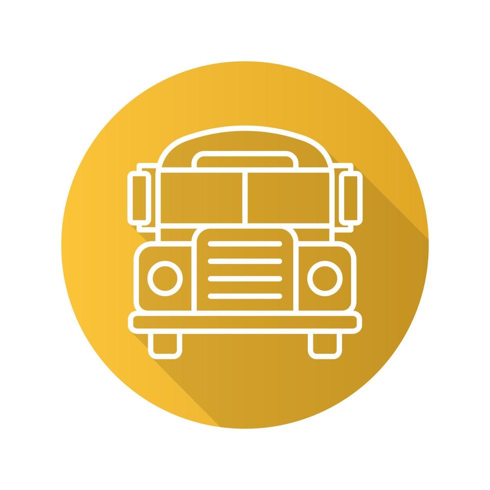 School bus flat linear long shadow icon. Vector outline symbol
