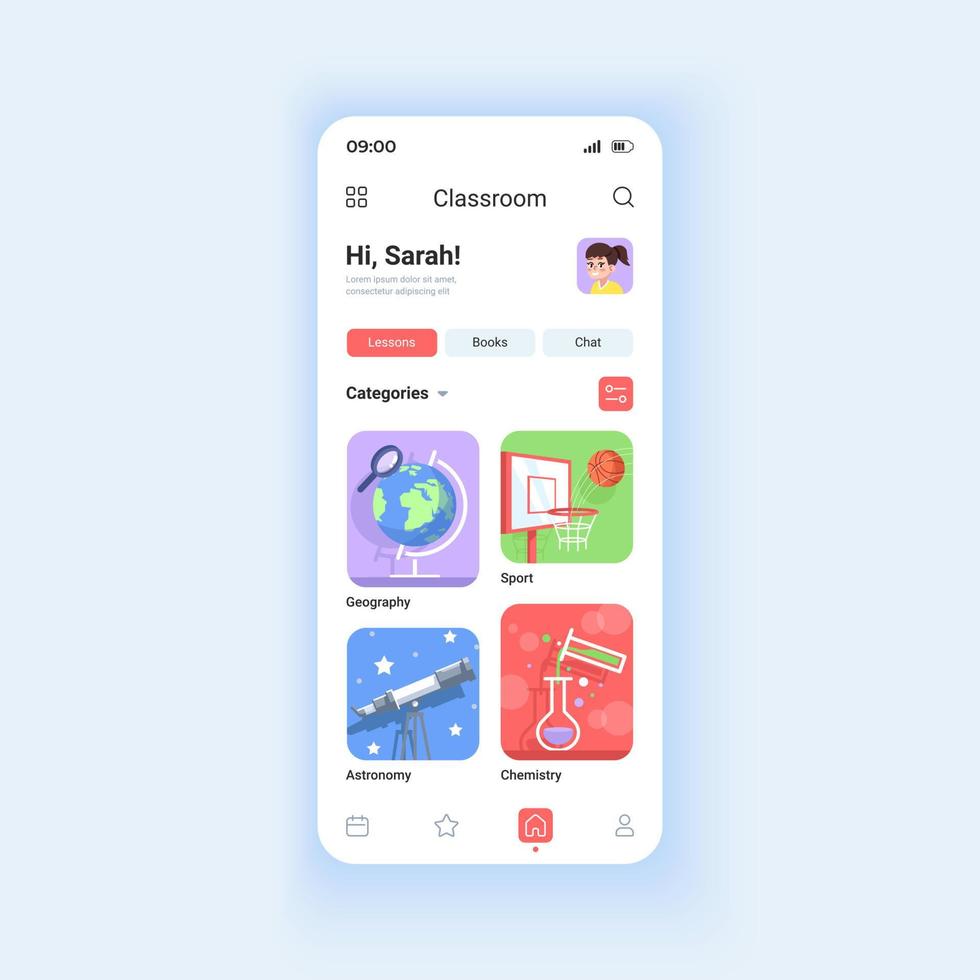 Online education daytime mode smartphone interface vector template