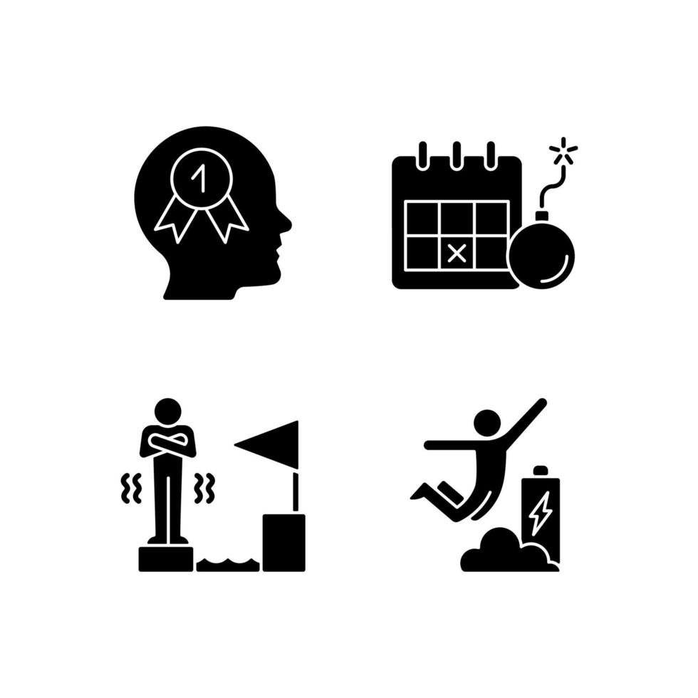 Motivation to win black glyph icons set on white space vector