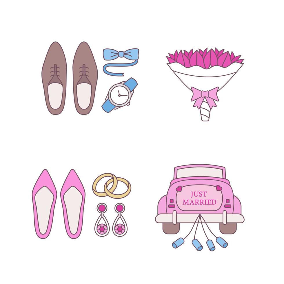 conjunto de iconos de colores de planificación de bodas vector