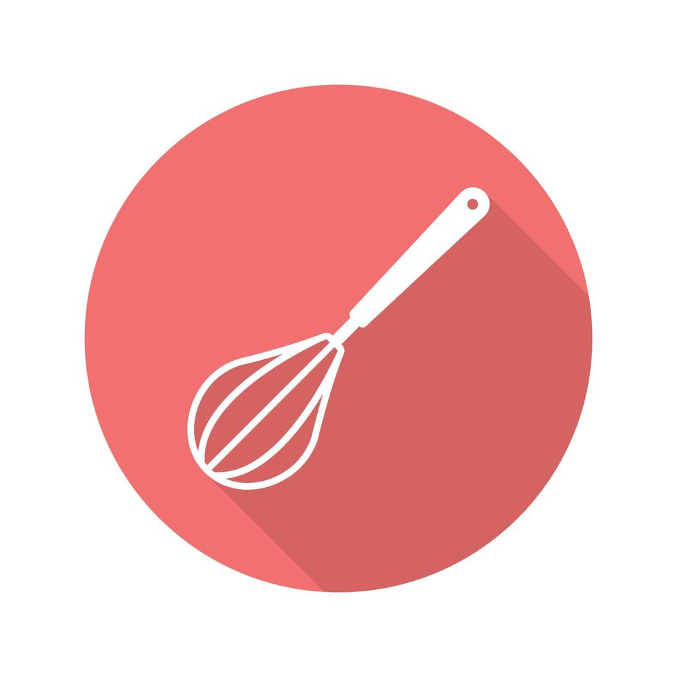 Whisk flat design long shadow icon. Eggbeater. Vector silhouette symbol