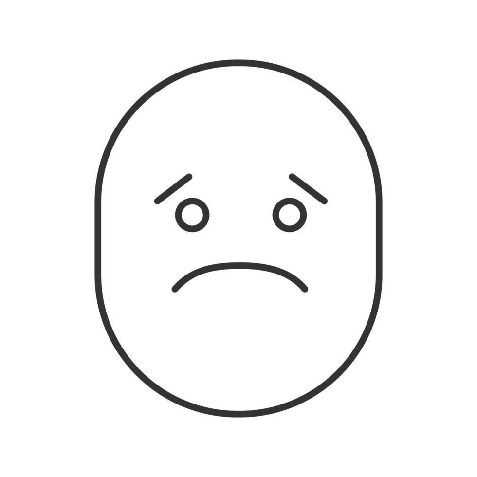 Sad smile linear icon. Thin line illustration. Bad mood contour symbol. Vector isolated outline drawing