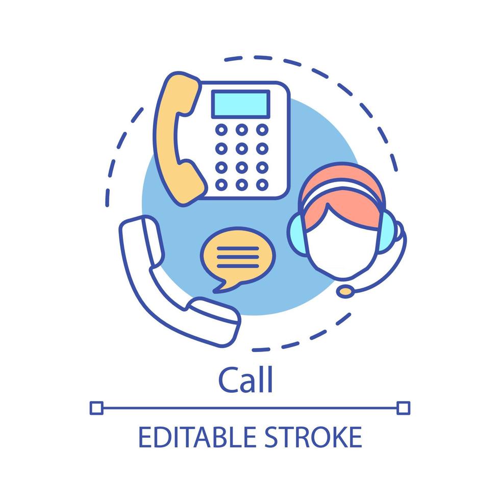 Call concept icon. Helpdesk, hotline idea thin line illustration. Call center. Information center. Infocenter. Customer service. Online support. Vector isolated outline drawing. Editable stroke