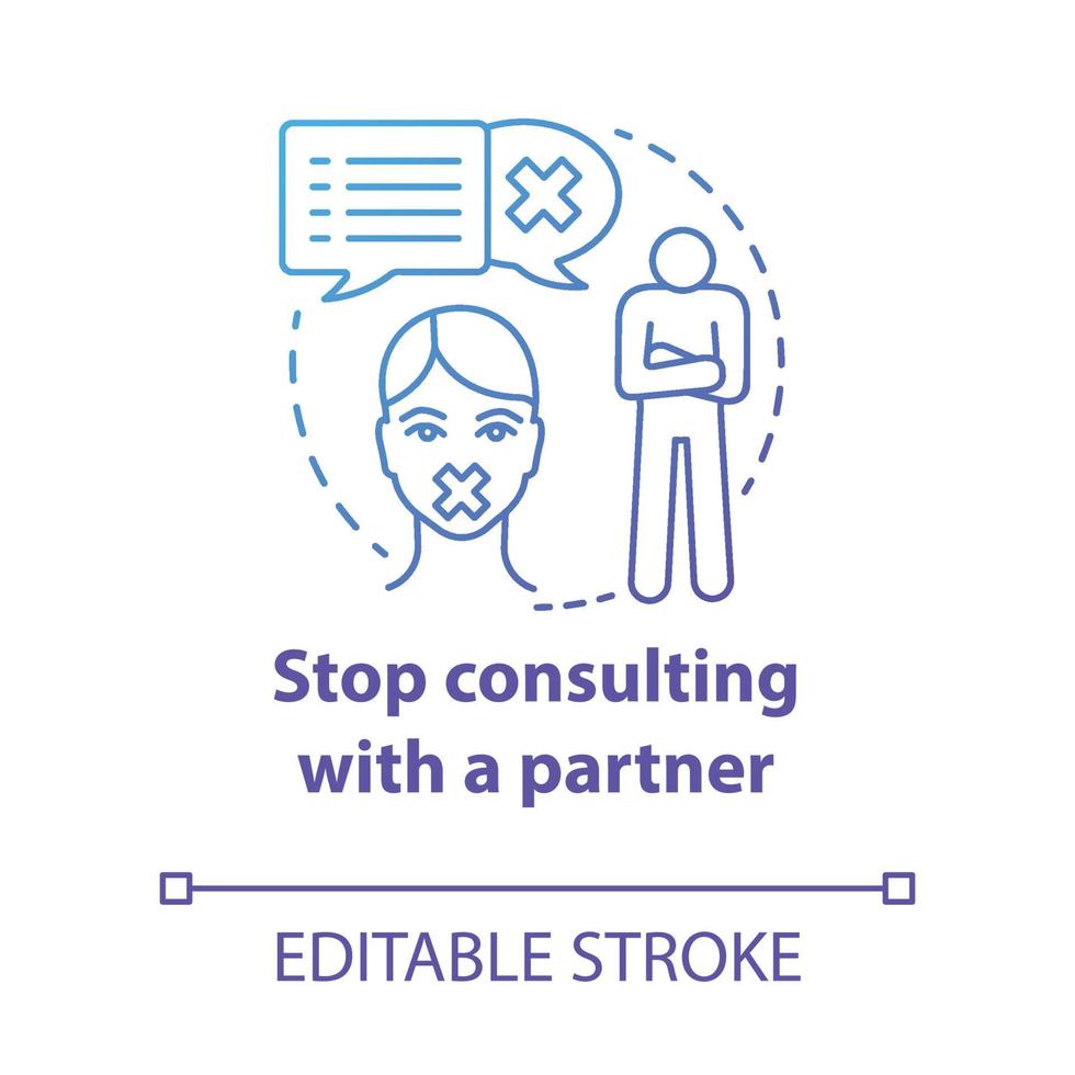 Stop consulting with partner concept icon. Distrust, resentment, indifference in relationship. Silent about problems idea thin line illustration. Vector isolated outline drawing. Editable stroke