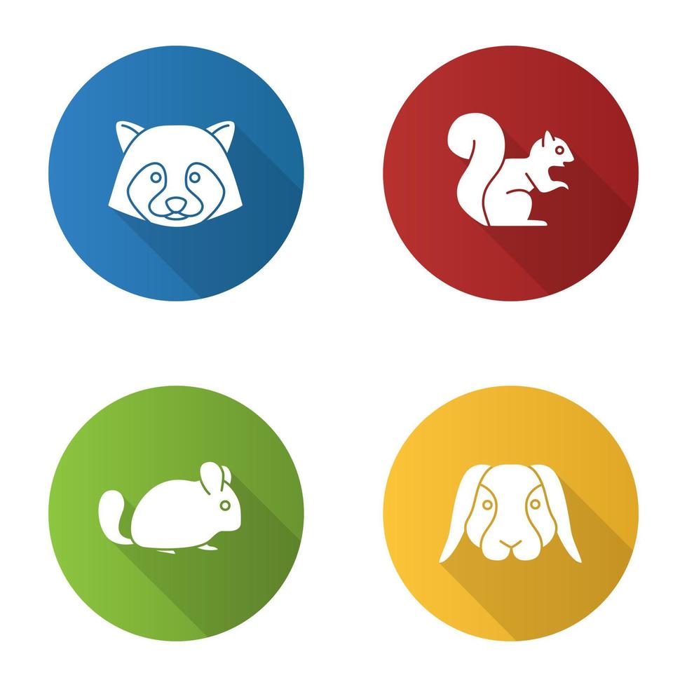 Pets flat design long shadow glyph icons set vector