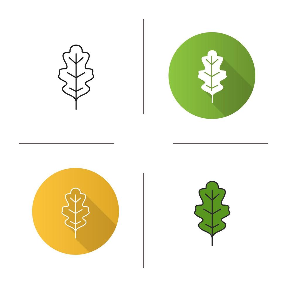 Oak leaf icon. Flat design, linear and color styles. Isolated vector illustrations