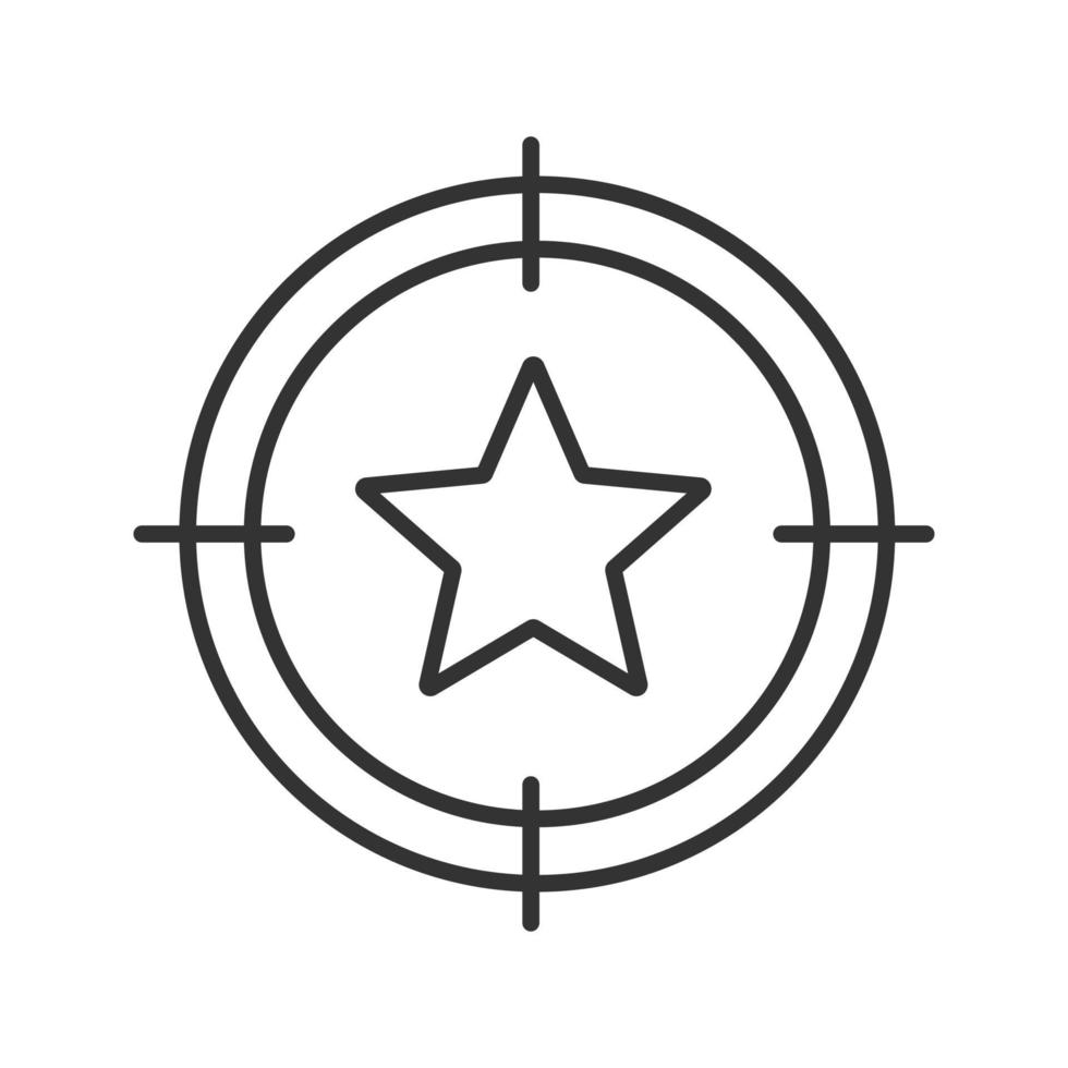 Aim on star linear icon. Bookmark searching thin line illustration. Add to favorites. Contour symbol. Vector isolated outline drawing