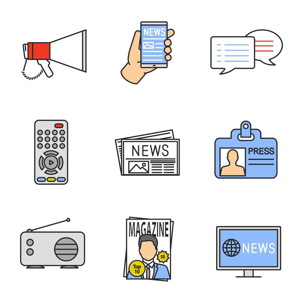 Mass media color icons set vector